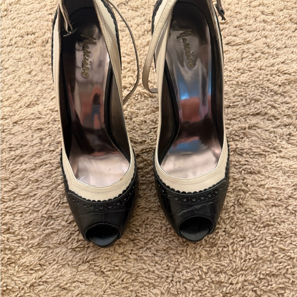 Marciano  Black and Cream Peep Toe Heels